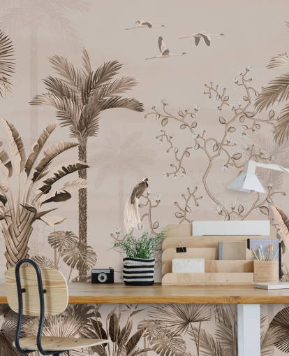 chinoiseries-taustakuvamaalaus nimeltä Chinoiserie Tropical Forest Wallsaucessa chinoiseries-taustakuvamaalaus nimeltä Chinoiserie Tropical Forest Wallsaucessa