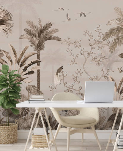 mural de papel de parede chinoiseries chamado Chinoiserie Tropical Forest em Wallsauce