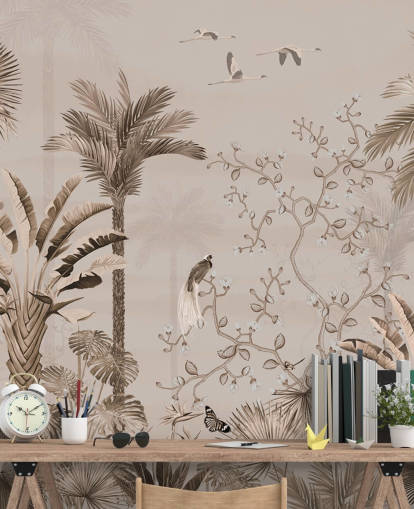 Chinoiseries-Tapetenwandbild mit dem Titel Chinoiserie Tropical Forest in Wallsauce Chinoiseries-Tapetenwandbild mit dem Titel Chinoiserie Tropical Forest in Wallsauce