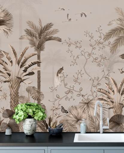 chinoiseries tapetmaleri kalt Chinoiserie Tropical Forest på Wallsauce