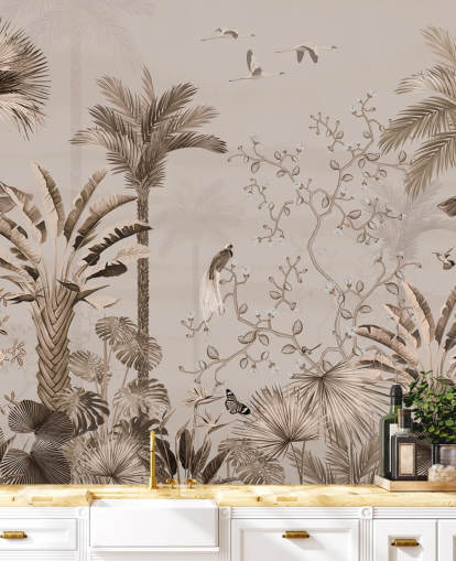 chinoiseries wallpaper mural called Chinoiserie Tropical Forest at Wallsauce