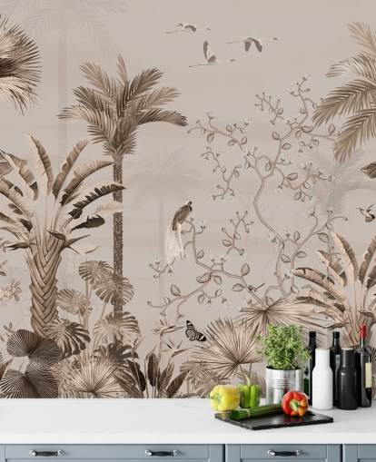 mural de papel pintado de chinoiseries llamado Chinoiserie Tropical Forest en Wallsauce