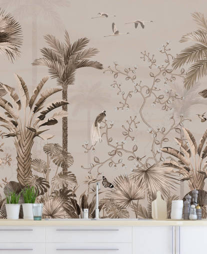chinoiseries wallpaper mural called Chinoiserie Tropical Forest at Wallsauce