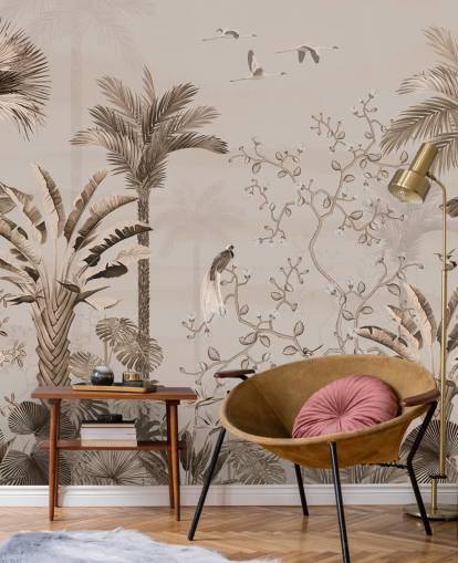 chinoiseries tapetmaleri kaldet Chinoiserie Tropical Forest på Wallsauce