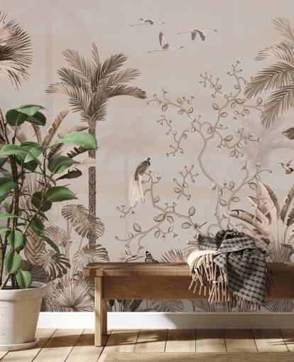 papier peint mural de chinoiseries appelé Chinoiserie Tropical Forest à Wallsauce