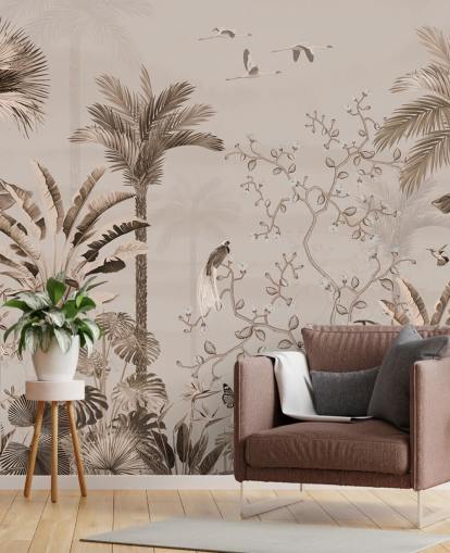 chinoiseries wallpaper mural called Chinoiserie Tropical Forest at Wallsauce