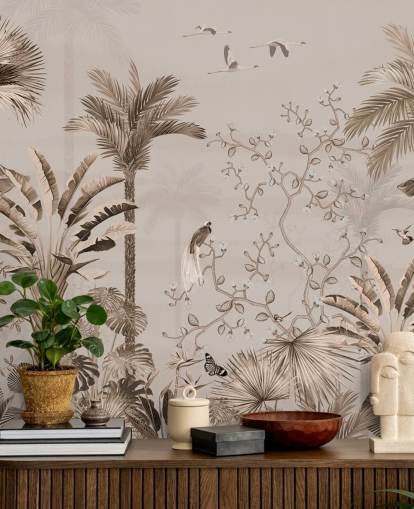 chinoiseries wallpaper mural called Chinoiserie Tropical Forest at Wallsauce