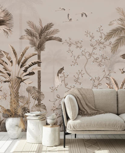 chinoiseries-taustakuvamaalaus nimeltä Chinoiserie Tropical Forest Wallsaucessa