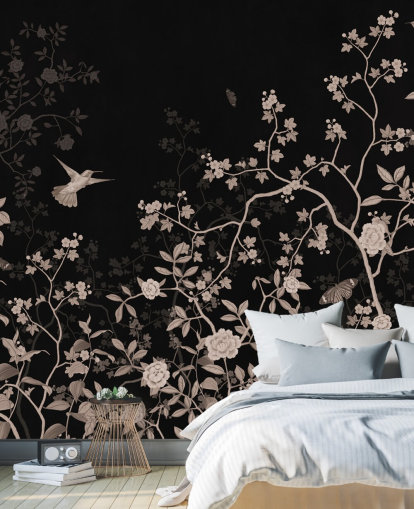 papel pintado de jungla oscura llamado Pájaros oscuros y mariposas en Wallsauce para dormitorios, salas de estar y baños papel pintado de jungla oscura llamado Pájaros oscuros y mariposas en Wallsauce para dormitorios, salas de estar y baños