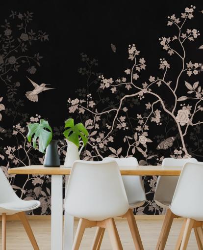 papel pintado de jungla oscura llamado Pájaros oscuros y mariposas en Wallsauce para dormitorios, salas de estar y baños papel pintado de jungla oscura llamado Pájaros oscuros y mariposas en Wallsauce para dormitorios, salas de estar y baños