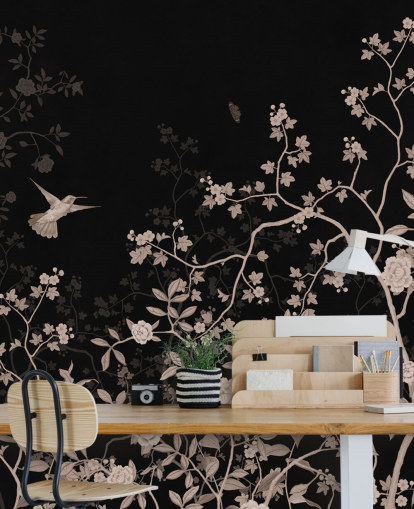 papel de parede de selva escura chamado Dark Birds and Butterflies at Wallsauce para quartos, salas de estar e banheiros