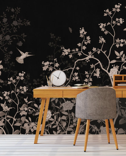 papel de parede de selva escura chamado Dark Birds and Butterflies at Wallsauce para quartos, salas de estar e banheiros papel de parede de selva escura chamado Dark Birds and Butterflies at Wallsauce para quartos, salas de estar e banheiros