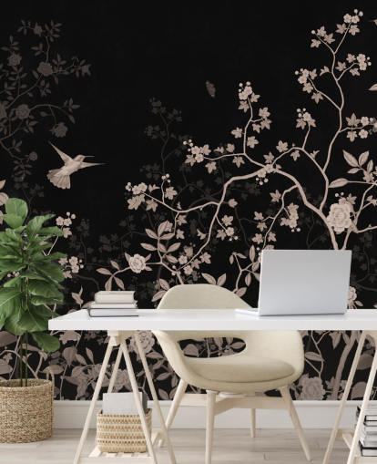 papier peint Dark Jungle appelé Dark Birds and Butterflies chez Wallsauce pour les chambres, les salons et les salles de bain