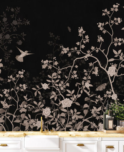 carta da parati della giungla scura chiamata Dark Birds and Butterflies a Wallsauce per camere da letto, salotti e bagni carta da parati della giungla scura chiamata Dark Birds and Butterflies a Wallsauce per camere da letto, salotti e bagni