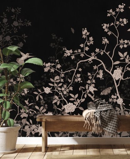 papel de parede de selva escura chamado Dark Birds and Butterflies at Wallsauce para quartos, salas de estar e banheiros papel de parede de selva escura chamado Dark Birds and Butterflies at Wallsauce para quartos, salas de estar e banheiros