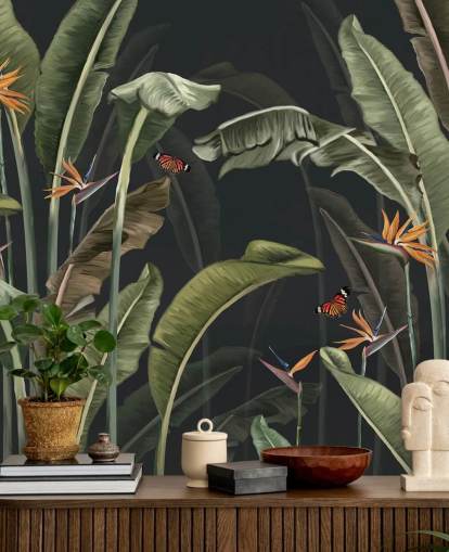 dark palm tree wallpaper called Palm Trees and Butterflies Dark at Wallsauce for bedrooms dark palm tree wallpaper called Palm Trees and Butterflies Dark at Wallsauce for bedrooms