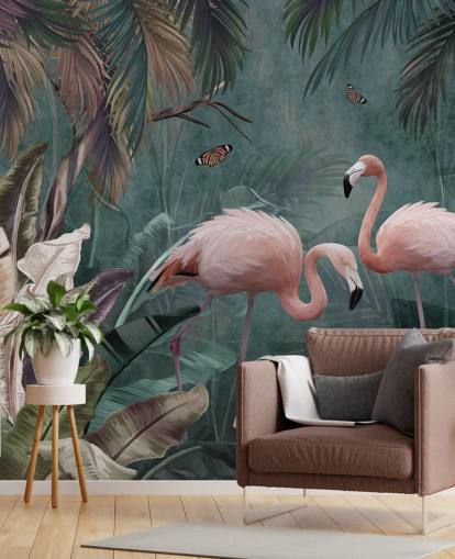 blue flamingo wallpaper mural called Flamingo Couple in the Jungle Blue at Wallsauce for bedrooms and living rooms blue flamingo wallpaper mural called Flamingo Couple in the Jungle Blue at Wallsauce for bedrooms and living rooms