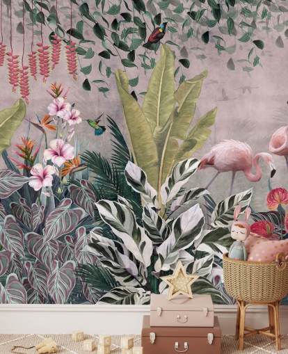pink jungle wallpaper mural called Flamingos in the Jungle Pink at Wallsauce for bedrooms, living rooms and bathrooms pink jungle wallpaper mural called Flamingos in the Jungle Pink at Wallsauce for bedrooms, living rooms and bathrooms