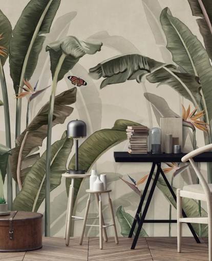 green palm tree wallpaper called Palm Trees and Butterflies Green at Wallsauce for bedrooms, living rooms and kitchens green palm tree wallpaper called Palm Trees and Butterflies Green at Wallsauce for bedrooms, living rooms and kitchens
