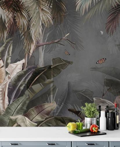 carta da parati murale tropicale grigia chiamata Tropical Forest and Butterflies Grey at Wallsauce per camere da letto e salotti carta da parati murale tropicale grigia chiamata Tropical Forest and Butterflies Grey at Wallsauce per camere da letto e salotti