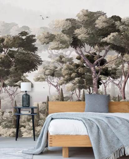 gray forest wallpaper mural called Vintage Forest Landscape Gray at Wallsauce for bedrooms, kitchens and offices gray forest wallpaper mural called Vintage Forest Landscape Gray at Wallsauce for bedrooms, kitchens and offices