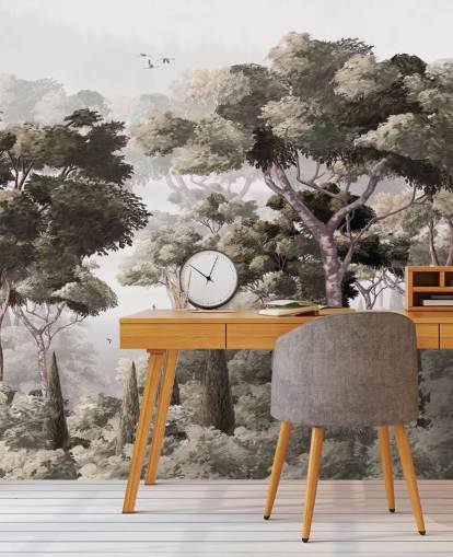 grey forest wallpaper mural called Vintage Forest Landscape Grey at Wallsauce for bedrooms, kitchens and offices