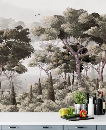 grey forest wallpaper mural called Vintage Forest Landscape Grey at Wallsauce for bedrooms, kitchens and offices grey forest wallpaper mural called Vintage Forest Landscape Grey at Wallsauce for bedrooms, kitchens and offices