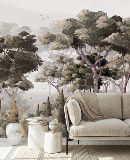 gray forest wallpaper mural called Vintage Forest Landscape Gray at Wallsauce for bedrooms, kitchens and offices gray forest wallpaper mural called Vintage Forest Landscape Gray at Wallsauce for bedrooms, kitchens and offices
