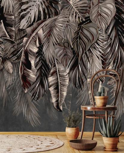 black leaf wallpaper mural called Hanging Tropical Palm Trees Black at Wallsauce for bedrooms and kitchens black leaf wallpaper mural called Hanging Tropical Palm Trees Black at Wallsauce for bedrooms and kitchens