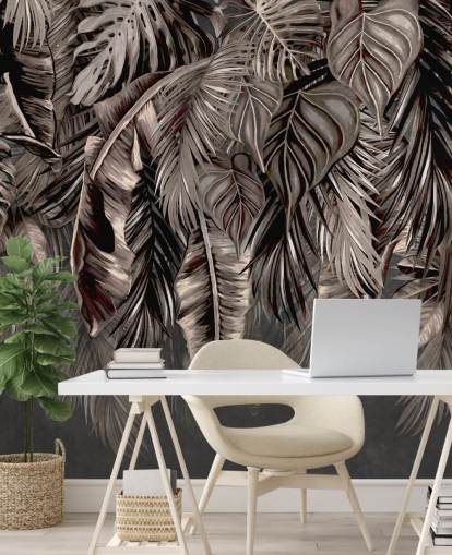 vægmaleri med sort blad kaldet Hanging Tropical Palm Trees Black på Wallsauce til soveværelser og køkkener vægmaleri med sort blad kaldet Hanging Tropical Palm Trees Black på Wallsauce til soveværelser og køkkener