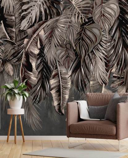 mustan lehden taustakuvamaalaus nimeltä Hanging Tropical Palm Trees Black Wallsaucessa makuuhuoneisiin ja keittiöihin mustan lehden taustakuvamaalaus nimeltä Hanging Tropical Palm Trees Black Wallsaucessa makuuhuoneisiin ja keittiöihin