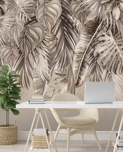 sepia palmer väggmålning kallad Hanging Tropical Palm Trees Sepia på Wallsauce för kök och badrum