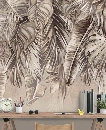 sepia palm trees wall mural called Hanging Tropical Palm Trees Sepia at Wallsauce for kitchens and bathrooms