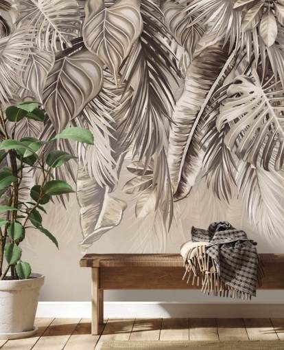 seepiapalmujen seinämaalaus nimeltä Hanging Tropical Palm Trees Sepia Wallsaucessa keittiöihin ja kylpyhuoneisiin seepiapalmujen seinämaalaus nimeltä Hanging Tropical Palm Trees Sepia Wallsaucessa keittiöihin ja kylpyhuoneisiin