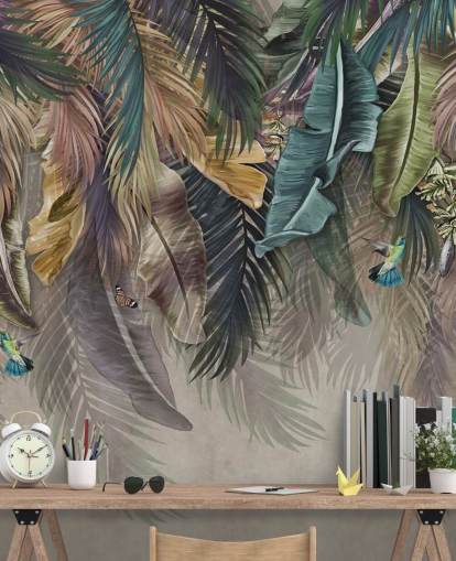 Palmentapete mit dem Titel Hängende tropische Palmen in Wallsauce Palmentapete mit dem Titel Hängende tropische Palmen in Wallsauce