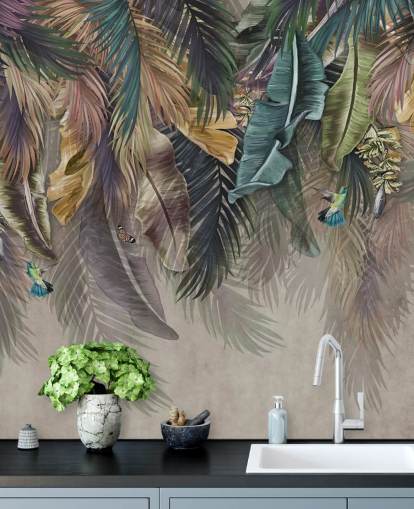 papier peint de palmier appelé Hanging Tropical Palm Trees at Wallsauce
