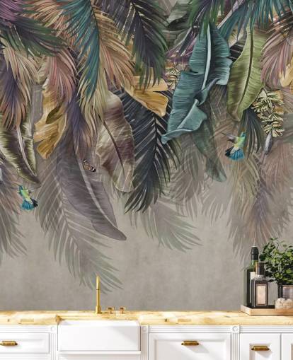 papel pintado de palmeras llamado Hanging Tropical Palm Trees at Wallsauce