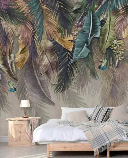 papel pintado de palmeras llamado Hanging Tropical Palm Trees at Wallsauce