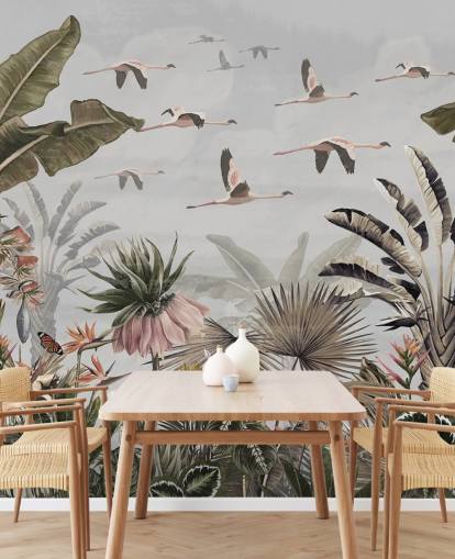 grey flamingo wallpaper mural called Jungle Flamingo Flamboyance Grey at Wallsauce for hallways and home offices grey flamingo wallpaper mural called Jungle Flamingo Flamboyance Grey at Wallsauce for hallways and home offices