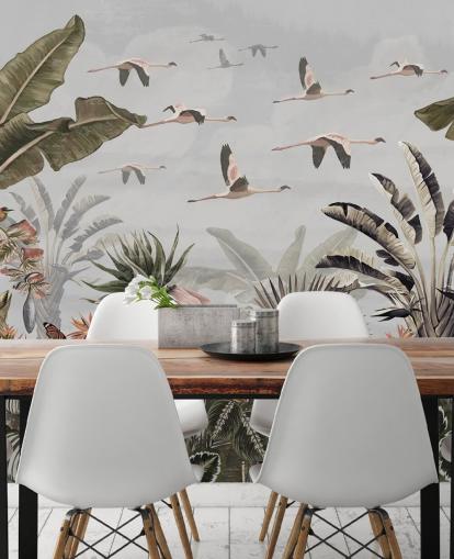 gray flamingo wallpaper mural called Jungle Flamingo Flamboyance Gray at Wallsauce for hallways and home offices gray flamingo wallpaper mural called Jungle Flamingo Flamboyance Gray at Wallsauce for hallways and home offices