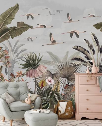 grey flamingo wallpaper mural called Jungle Flamingo Flamboyance Grey at Wallsauce for hallways and home offices grey flamingo wallpaper mural called Jungle Flamingo Flamboyance Grey at Wallsauce for hallways and home offices