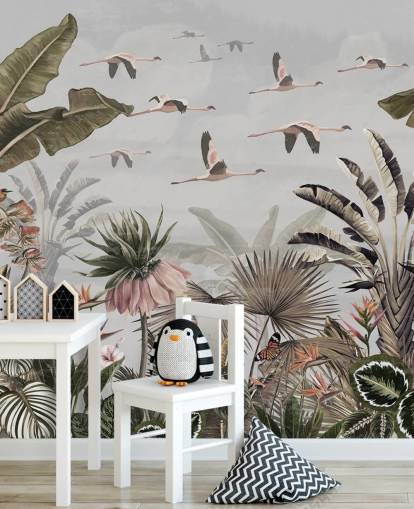 gray flamingo wallpaper mural called Jungle Flamingo Flamboyance Gray at Wallsauce for hallways and home offices gray flamingo wallpaper mural called Jungle Flamingo Flamboyance Gray at Wallsauce for hallways and home offices