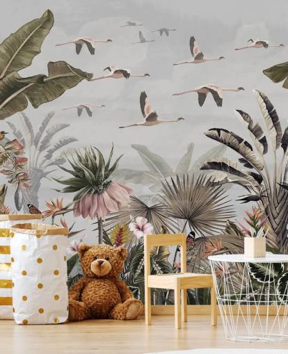 grå flamingo tapetväggmålning som heter Jungle Flamingo Flamboyance Grey på Wallsauce för hallar och hemmakontor grå flamingo tapetväggmålning som heter Jungle Flamingo Flamboyance Grey på Wallsauce för hallar och hemmakontor