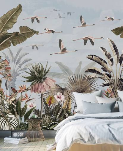 papel pintado de flamencos azules llamado Jungle Flamingo Flamboyance Blue at Wallsauce para dormitorios papel pintado de flamencos azules llamado Jungle Flamingo Flamboyance Blue at Wallsauce para dormitorios
