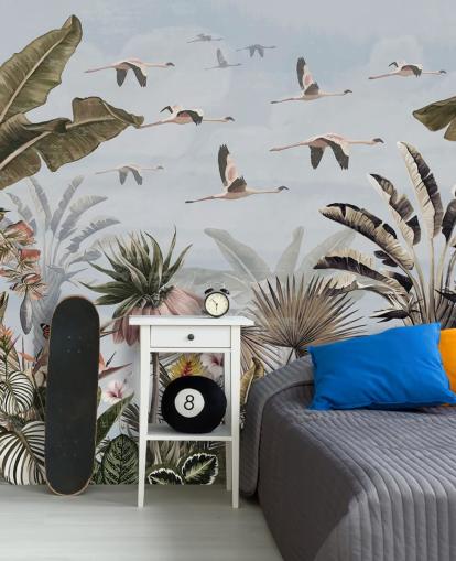 blue flamingo wallpaper called Jungle Flamingo Flamboyance Blue at Wallsauce for bedrooms blue flamingo wallpaper called Jungle Flamingo Flamboyance Blue at Wallsauce for bedrooms