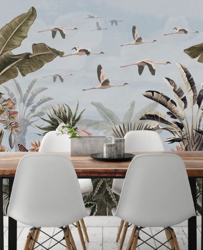 blue flamingo wallpaper called Jungle Flamingo Flamboyance Blue at Wallsauce for bedrooms