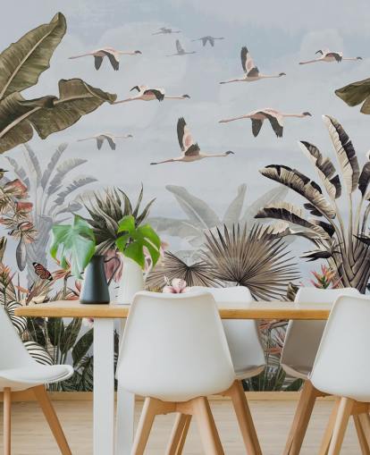 blue flamingo wallpaper called Jungle Flamingo Flamboyance Blue at Wallsauce for bedrooms