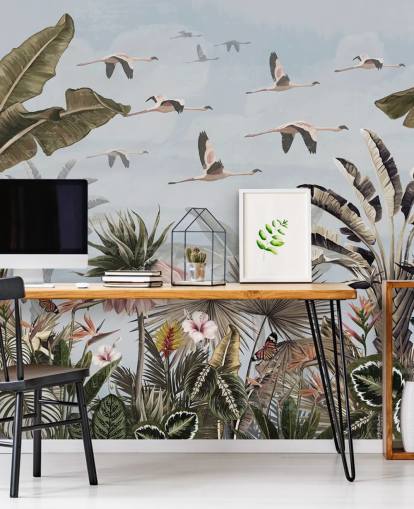 carta da parati con fenicotteri blu chiamata Jungle Flamingo Flamboyance Blue at Wallsauce per camere da letto carta da parati con fenicotteri blu chiamata Jungle Flamingo Flamboyance Blue at Wallsauce per camere da letto