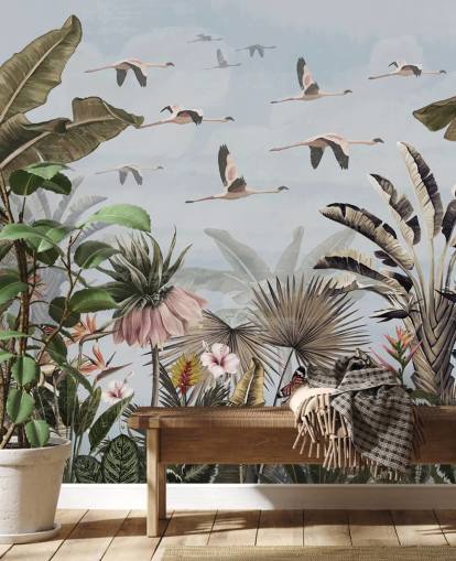 carta da parati con fenicotteri blu chiamata Jungle Flamingo Flamboyance Blue at Wallsauce per camere da letto carta da parati con fenicotteri blu chiamata Jungle Flamingo Flamboyance Blue at Wallsauce per camere da letto