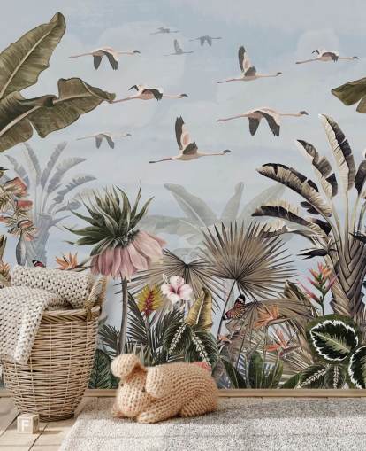 papel pintado de flamencos azules llamado Jungle Flamingo Flamboyance Blue at Wallsauce para dormitorios papel pintado de flamencos azules llamado Jungle Flamingo Flamboyance Blue at Wallsauce para dormitorios